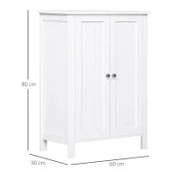 kleankin Mobiletto da Bagno Salvaspazio, Armadietto da Bagno Multiuso con Armadietto 2 Ripiani 2 Ante Maniglie in MDF 60 x 30 x 80cm Bianco