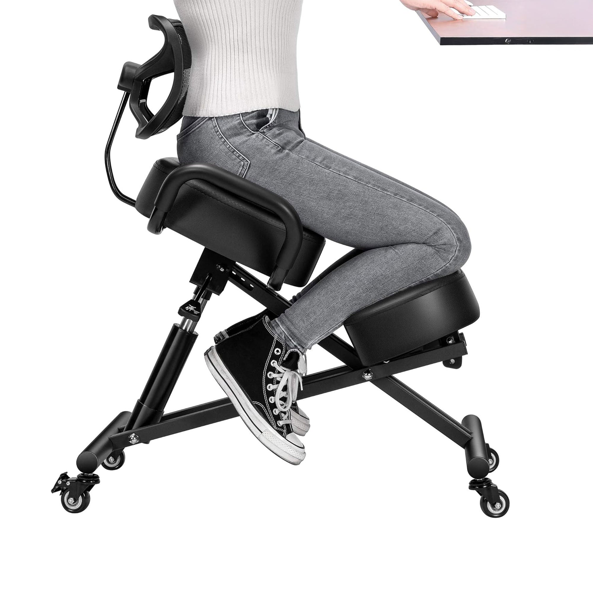 Neil - Sedia Sgabello Ergonomico Posturale Ortopedico con Schienale max 110 Kg Nero