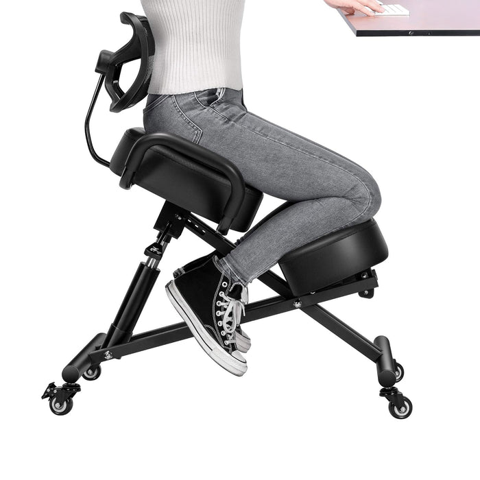 Neil - Sedia Sgabello Ergonomico Posturale Ortopedico con Schienale max 110 Kg Nero