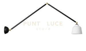 NEORETRO APPLIQUE DA PARETE 1 LUCE GRANDE SNODABILE D.17,5CM MONTATURA NERA DIFFUSORE VETRO BIANCO