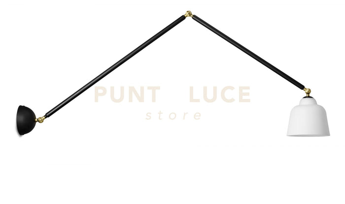 NEORETRO APPLIQUE DA PARETE 1 LUCE GRANDE SNODABILE D.17,5CM MONTATURA NERA DIFFUSORE VETRO BIANCO