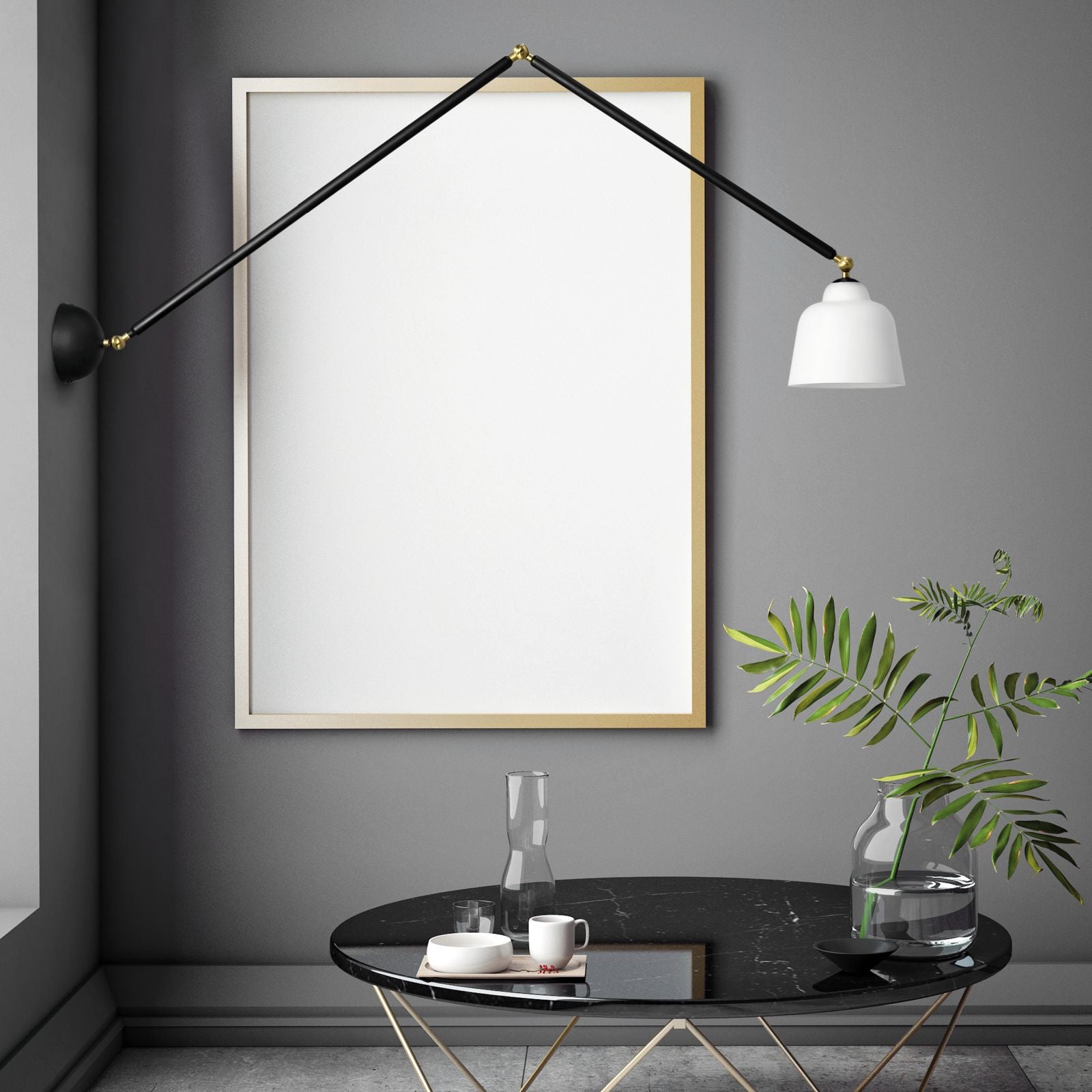 NEORETRO APPLIQUE DA PARETE 1 LUCE GRANDE SNODABILE D.17,5CM MONTATURA NERA DIFFUSORE VETRO BIANCO