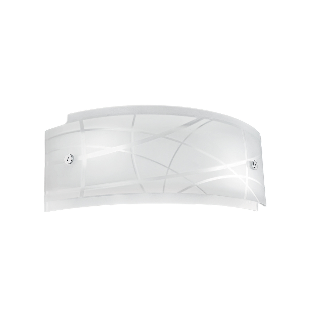 Applique Nereide 35x14cm in vetro satinato serigrafato bianco 2XE14, lampada da parete moderna con base cromata, IP20, max 2x28W