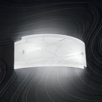 Applique Nereide 35x14cm in vetro satinato serigrafato bianco 2XE14, lampada da parete moderna con base cromata, IP20, max 2x28W