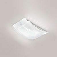 Plafoniera Nereide media 45x31cm in vetro satinato serigrafato bianco 2XE27, base cromata, design moderno, IP20, max 2x52W