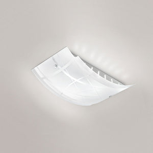 Plafoniera Nereide media 45x31cm in vetro satinato serigrafato bianco 2XE27, base cromata, design moderno, IP20, max 2x52W