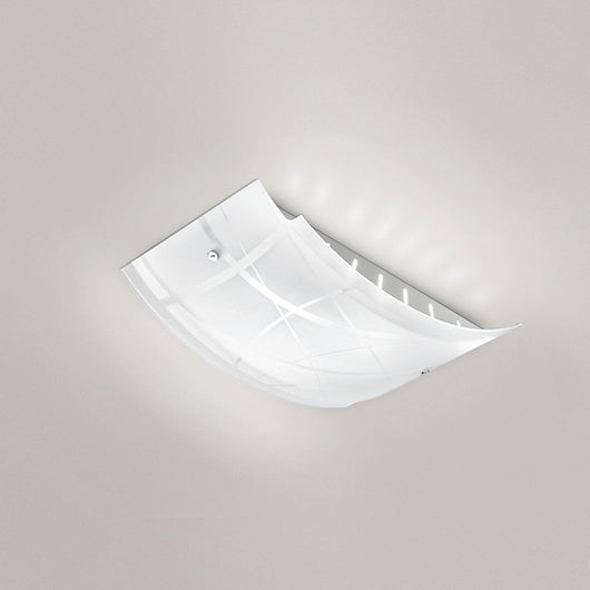 Plafoniera Nereide media 45x31cm in vetro satinato serigrafato bianco 2XE27, base cromata, design moderno, IP20, max 2x52W