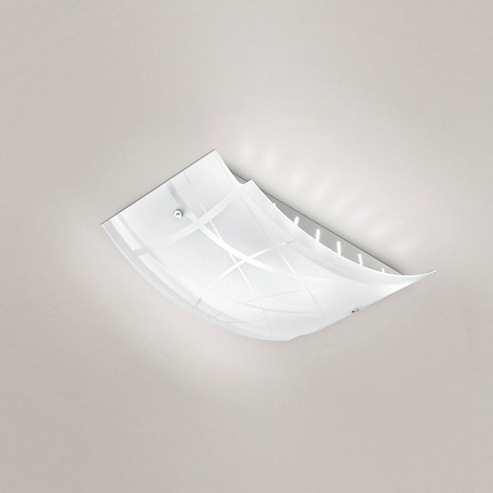 Plafoniera Nereide media 45x31cm in vetro satinato serigrafato bianco 2XE27, base cromata, design moderno, IP20, max 2x52W