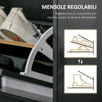 Scarpiera Salvaspazio Regolabile, Mobile Portascarpe con 8 Scomparti Legno 80 x 24 x 120cm Nero