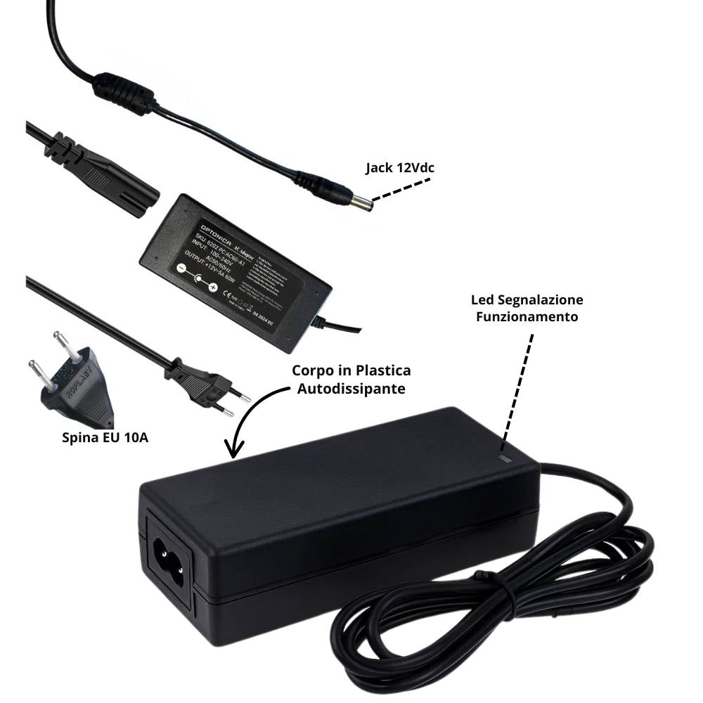 Alimentatore led 12v 60w optonica 6202 per interni con garanzia 3 anni