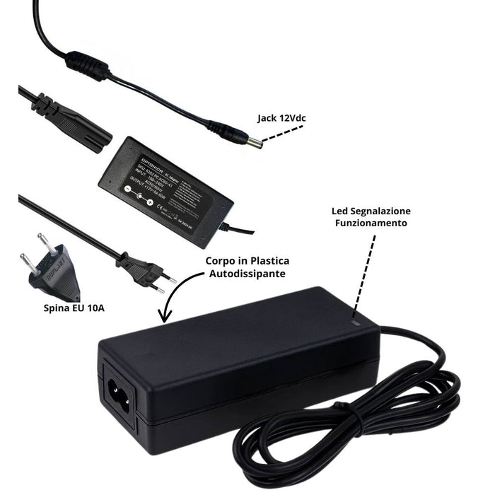 Alimentatore led 12v 60w optonica 6202 per interni con garanzia 3 anni
