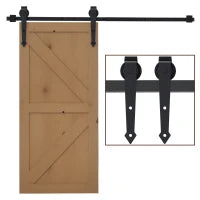 Kit per Porta Scorrevole in Stile Rustico con Binario 200cm e Rotelle, Nero