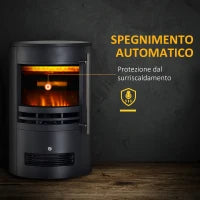 Camino Elettrico da Terra Potenza 900W/2000W con Effetto Fiamma 41 x 41 x 64.5cm Nero