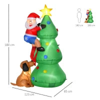 Albero di Natale Gonfiabile 180cm con Babbo Natale, Cagnolino e Luci LED, Decorazione Natalizia da Esterno