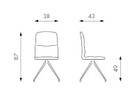 E-STYLO Sedia in tessuto rosa antico con gambe in metallo nero, imbottita, 43cm X 38cm H. 86.5cm.