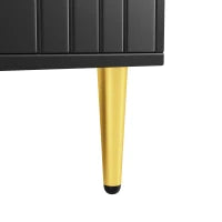 Credenza Moderna con Design a Onde, 4 Ante e 2 Cassetti, Manici e Piedi Dorati, per Soggiorno e Cucina, 152x40x75 cm, Nero