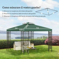 Copertura Telo per Gazebo da Giardino 3x3 m, Tetto Anti-UV Impermeabile in Poliestere Verde Scuro