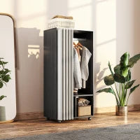 Armadio Appendiabiti con Tenda, Pannelli di Particelle, Stanghetta di Sospensione, Nero