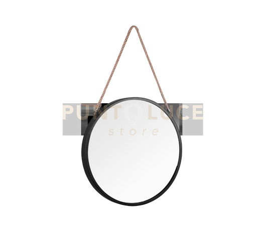 NINA SPECCHIO DA PARETE ROTONDO D.80CM NERO IN METALLO E CORDA
