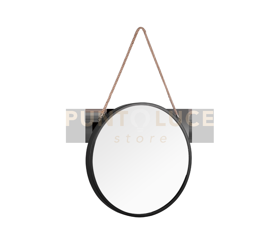 NINA SPECCHIO DA PARETE ROTONDO D.80CM NERO IN METALLO E CORDA