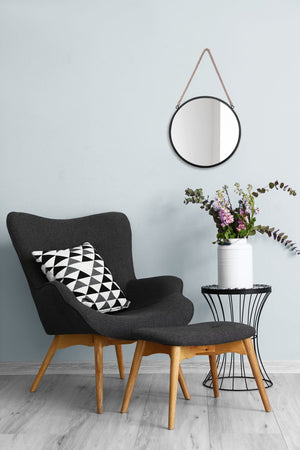 TAIRA SPECCHIO DA PARETE ROTONDO D.80CM NERO IN METALLO E CORDA