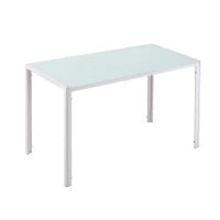 Tavolo Rettangolare da 4 Persone per Cucina e Soggiorno, Tavolo Moderno in Metallo e Vetro Temperato, 120x60x75 cm, Bianco