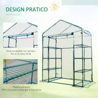 Serra da Giardino in Acciaio e PVC Trasparente con Porta Avvolgibile, 143x73x195 cm, verde