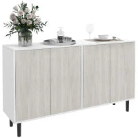 Buffet da cucina mobile da archiviazione 2 armadi con ripiani regolabili, 121 x 37 x 75 cm, bianco e effetto legno grigio