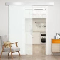 Porta Scorrevole Interna in Vetro Smerigliato con Binario B1 e Maniglia per Bagno Cucina Studio Vetro 205x 102.5x 0,8cm