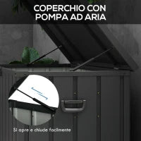 Panca Contenitore da 450L con 4 Rotelle e Maniglie, in Acciaio e PP, 125.5x61.5x70 cm, Grigio Scuro