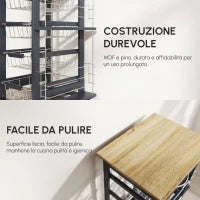 Carrello da Cucina in Grigio Scuro con 1 Cassetto e 4 Cestelli Metallici