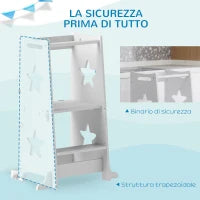 Scala Montessori Convertibile in Set Tavolo e Sedie con Barra di Sicurezza, in Legno, 60x44.5x86 cm, Bianco