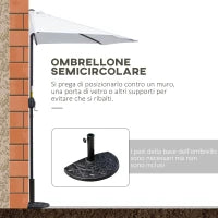 Ombrellone da Terrazza a Mezzaluna con Apertura a Manovella e Palo a 2 Sezioni, 2.6x1.35 m, Bianco