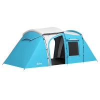 Tenda da Campeggio Familiare 3 4 Persone 2 Stanze 4 Porte e 4 Finestre, Sacco Trasporto, 460 L x 220 L x 175 H cm