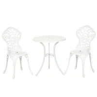 Set da Giardino 3 Pezzi in Alluminio Bianco, 2 Sedie da Esterno 45x42x85.5 cm e Tavolino Rotondo Ø61x66.5 cm