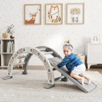 Struttura per Arrampicata, per Bambini di 18-48 Mesi, 4 in 1 con Arco di Arrampicata, Dondolo, Rampa e Scivolo 164x70x57 cm, Grigio e Bianco
