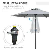 Ombrellone da Giardino Inclinabile 2.3x2m con Apertura a Manovella e 6 Stecche, Grigio