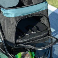 Passeggino per Cani Piccoli Pieghevole a 3 Ruote con Copertura Antipioggia e Cestino, Verde Scuro