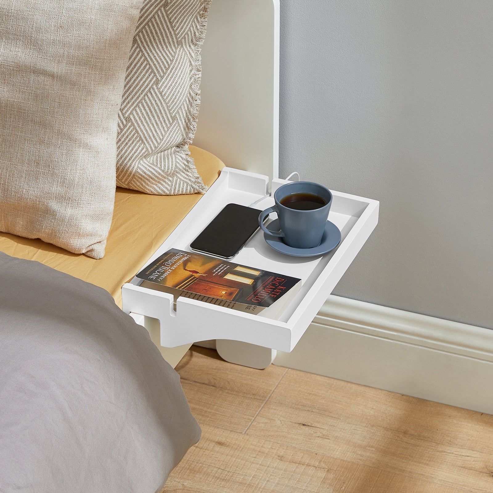 Vassoio da letto Mensole per Camerette Comodino Piccolo Portaoggetti sul Comodino Bianco NKD01-W