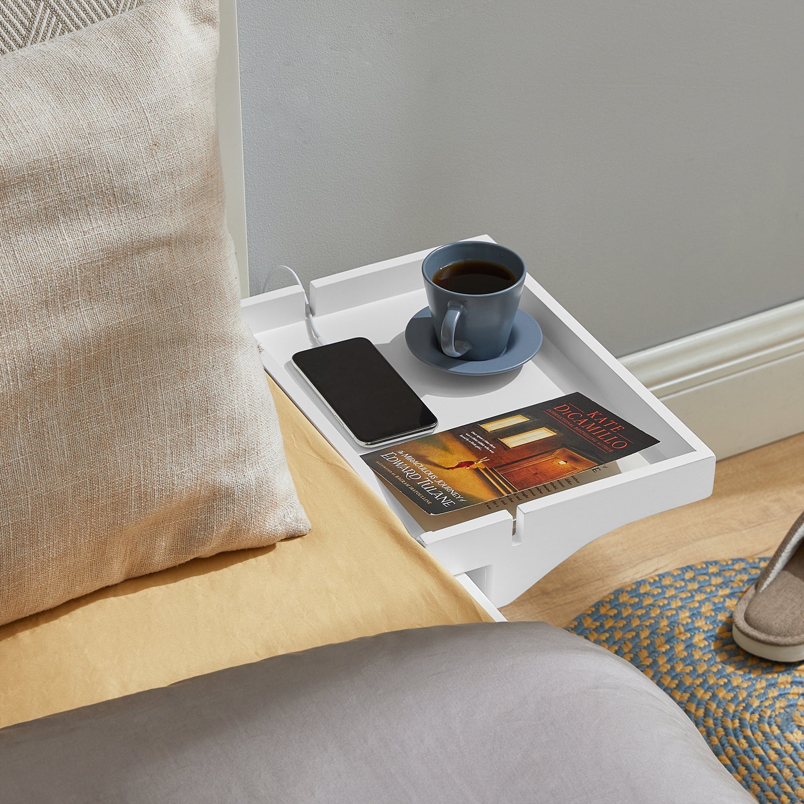 Vassoio da letto Mensole per Camerette Comodino Piccolo Portaoggetti sul Comodino Bianco NKD01-W