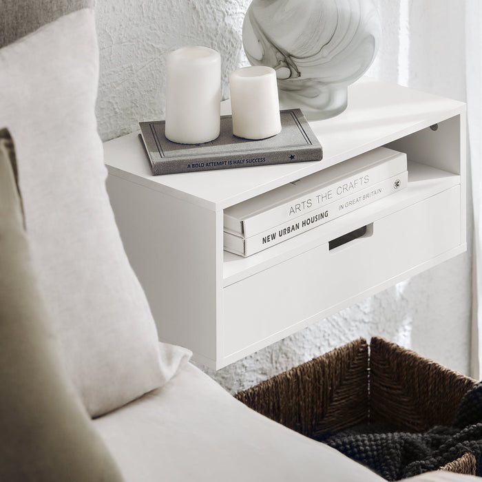 Comodino Con Cassetti Tavolo Telefono Bianco Mensoa Da Muro 45x25x55 Cm NKD03-W SoBuy