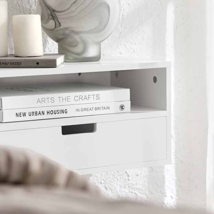 Comodino Con Cassetti Tavolo Telefono Bianco Mensoa Da Muro 45x25x55 Cm NKD03-W SoBuy