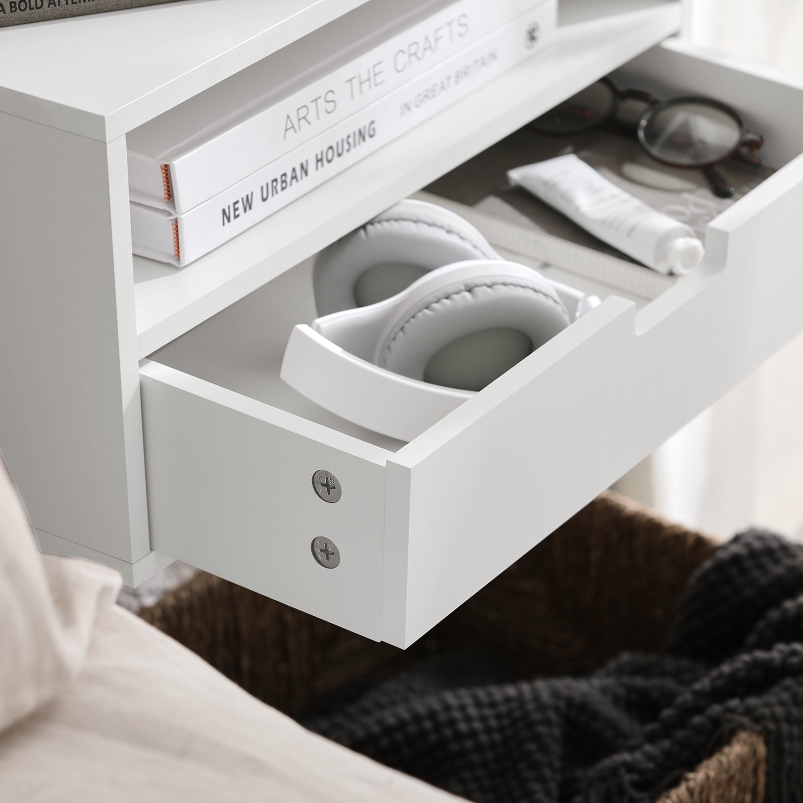 Comodino Con Cassetti Tavolo Telefono Bianco Mensoa Da Muro 45x25x55 Cm NKD03-W SoBuy