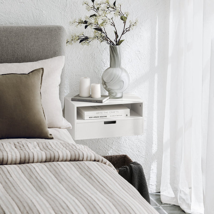 Comodino Con Cassetti Tavolo Telefono Bianco Mensoa Da Muro 45x25x55 Cm NKD03-W SoBuy