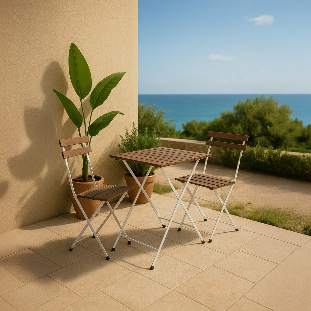 Set tavolino e due sedie da balcone pieghevoli Bistrot Bianco