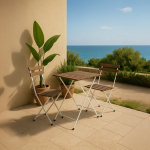 Set tavolino e due sedie da balcone pieghevoli Bistrot Bianco
