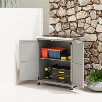 Armadio da Esterno con Ripiano e Banco da Lavoro in Legno e Acciaio, 79x43x92 cm, Grigio