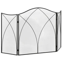 Parascintille Camino a 3 Parti Pieghevole in Metallo, 108x24x76 cm, Nero