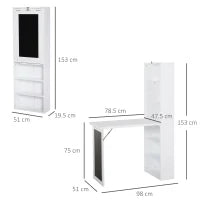 Scrivania PC Pieghevole con Libreria a 9 Ripiani in Legno e Metallo, 98x51x153 cm, Bianco