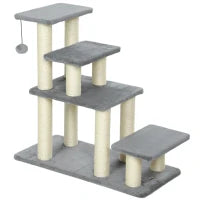 Scala per animali regolabile con 4 gradini in sisal, con gioco e tiragraffi 70 x 32 x 68 cm Grigio